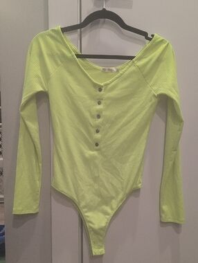 Heart Hips Neon Lime Ribbed Long-Sleeve Kids One-Piece Bodysuit